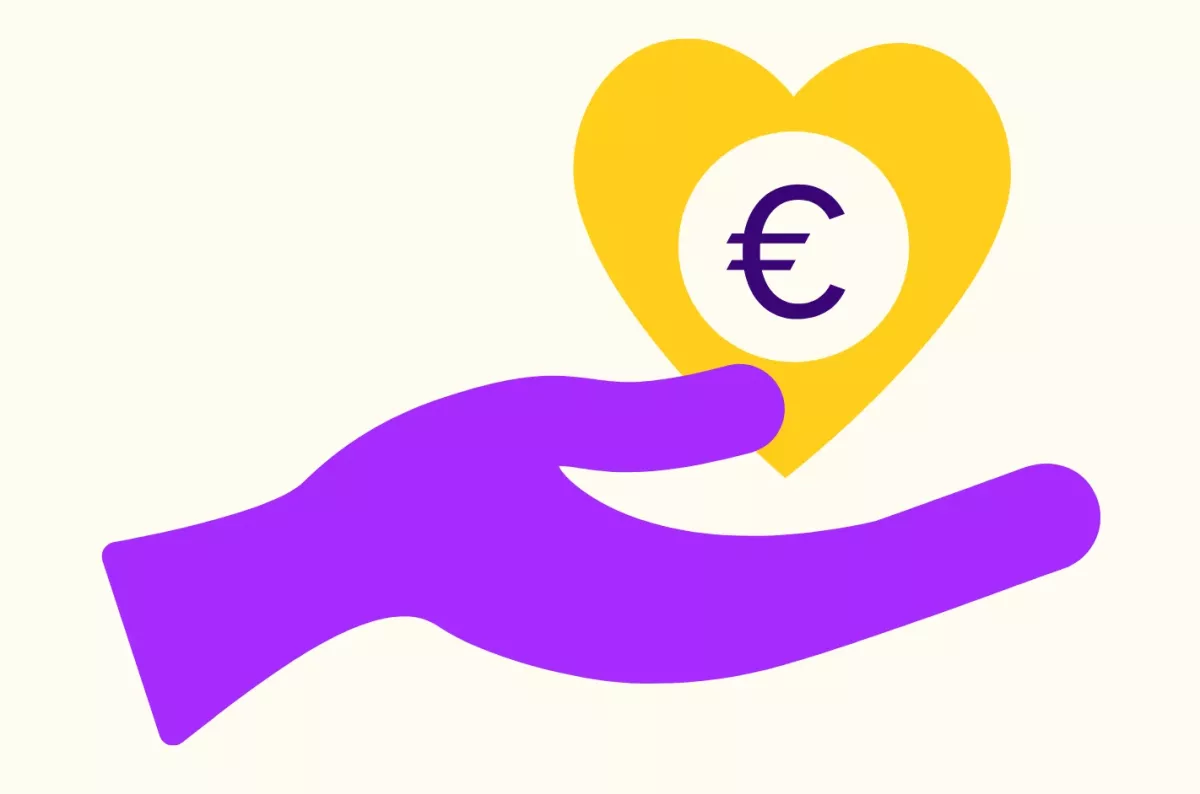 Image représentant une main tenant un coeur, avec en son centre le sigle Euro